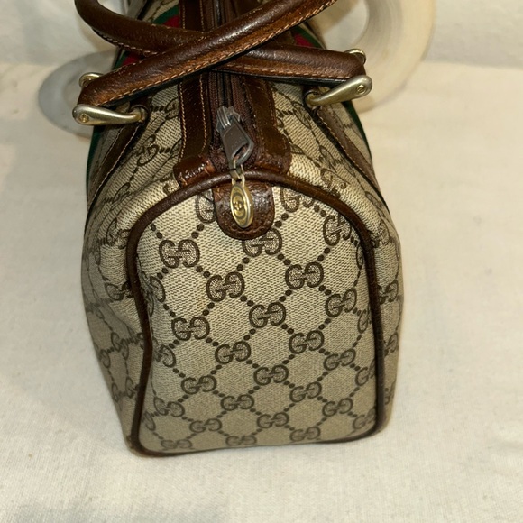 Authentic Gucci brown monogram coated canvas Boston satchel bag - Picture 4 of 17